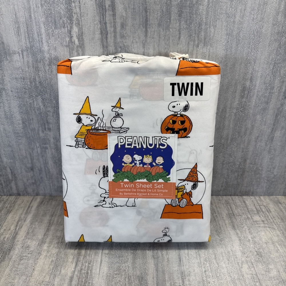 PEANUTS SNOOPY Twin SHEET SET WHITE HALLOWEEN BY BERKSHIRE - BRAND NEW